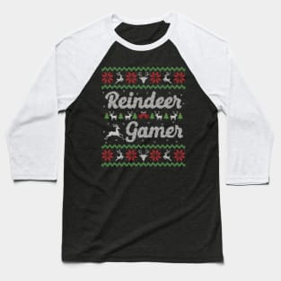 Ugly Christmas Sweater Reindeer Gamer Baseball T-Shirt